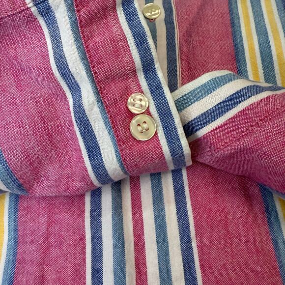Vintage Blueprint Men’s Striped Short Sleeve Button-Down Shirt M Pink Yellow - Picture 4 of 7